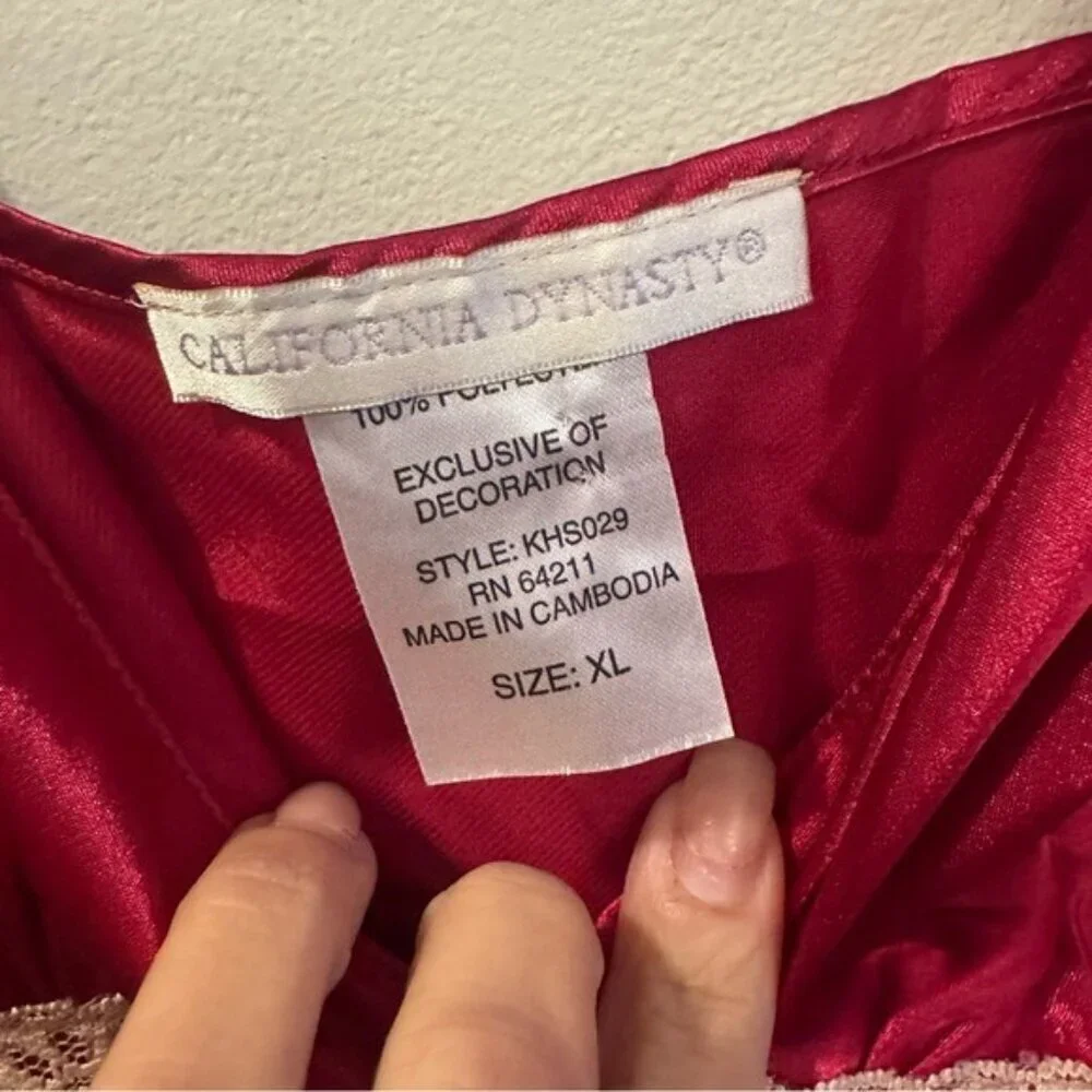 VTG 90s Regency-core Satin Slip Dress Burgundy Babydoll Lace Cameo XL Romantic